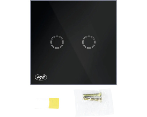 Logo PNI, întrerupător tactil cu două întrerupătoare, material de montaj