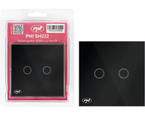 Întrerupător tactil dublu PNI SH222 în ambalaj și fără ambalaj.