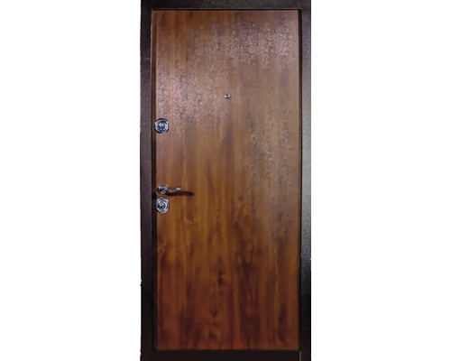 Ușă de intrare metalică pentru exterior 1000 Nuc 86x202 cm stânga Ușă de intrare cu cadru de oțel și vizor
