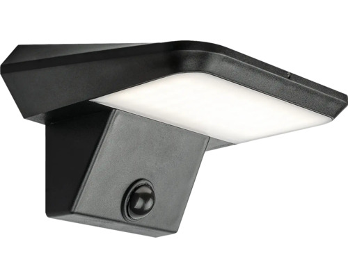 Lampă solară cu LED Quesa 460 lumeni 4000K, senzor de mișcare, plastic negru Lumină de perete exterioară neagră cu senzor de mișcare