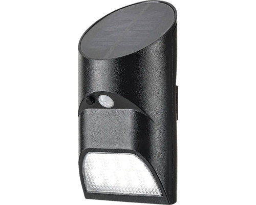 Lampă solară cu LED Sepik 150 lumeni 4000K, senzor de mișcare, plastic negru Lumină de perete solară neagră cu senzor de mișcare