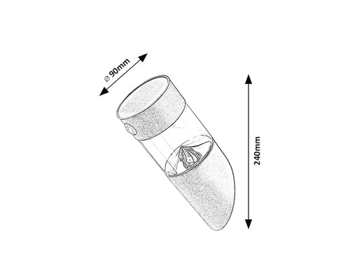 Schiță a unui storcător de citrice cu dimensiunile de 240 milimetri înălțime și 90 milimetri în diametru