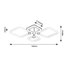 Schiță a unei lămpi de tavan cu dimensiunile de 540 mm lățime, 460 mm înălțime și 120 mm adâncime