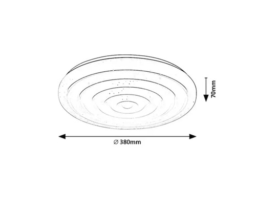 Dimensiunile unei lămpi de tavan: diametru 380 mm, înălțime 70 mm.