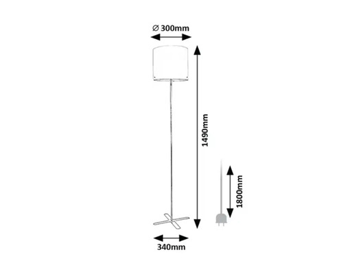 Desen tehnic al unei lămpi de podea cu dimensiuni.