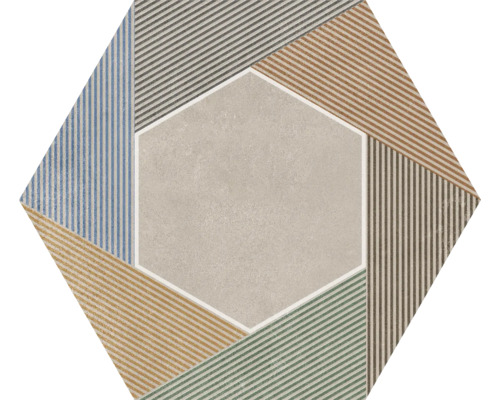 Gresie hexagonală porțelanată glazurată rectificată maro/albastru 21,5x25 cm