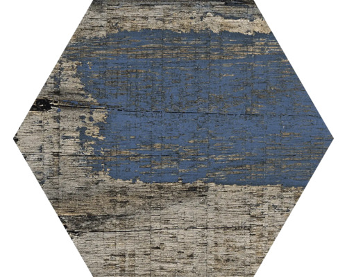 Gresie hexagonală porțelanată glazurată rectificată albastru/maro 21,5x25 cm