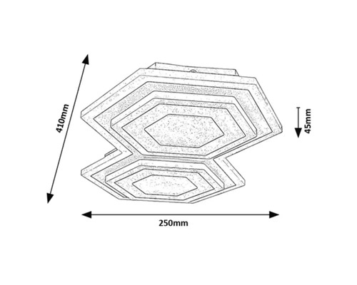 Dimensiunile unei plafoniere: 410 milimetri pe 250 milimetri pe 45 milimetri