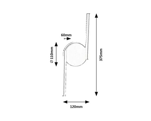 Desen dimensional al unui suport cu dimensiunile de 110 mm diametru, 60 mm adâncime, 120 mm lățime și 375 mm înălțime.