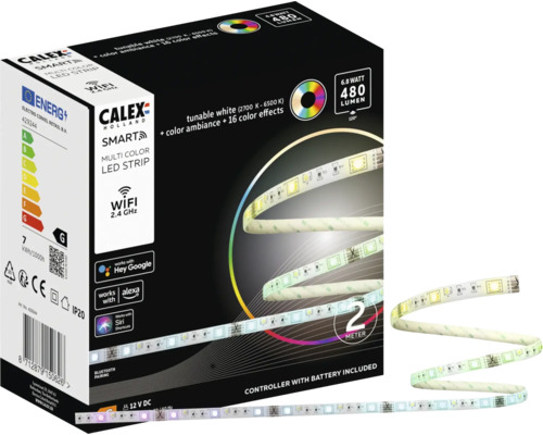 Bandă LED RGB Calex 2m 6,8W, conexiune WiFi
