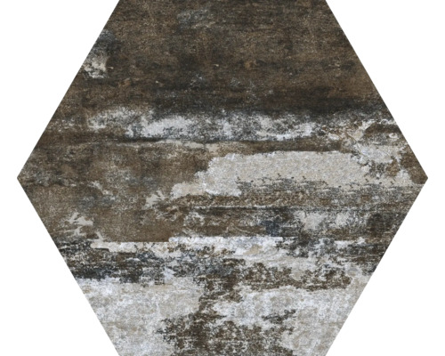 Gresie hexagonală porțelanată glazurată rectificată gri/maro 21,5x25 cm