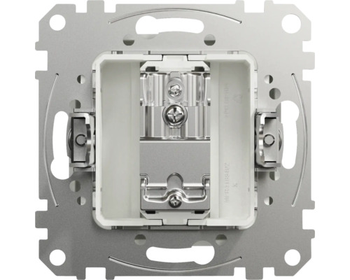 Prim-plan detaliat al unei prize de date cu cadru metalic pentru montaj pe perete