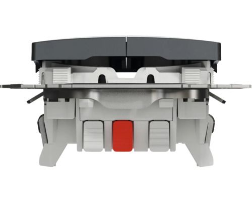 Vedere interioară a unui întrerupător cu un buton roșu