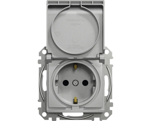 Priză 2P+E simplă Schneider Sedna Design, capac de protecție, obturatoare aluminiu Priză 2P+E simplă Schneider Sedna Design, capac de protecție, obturatoare aluminiu