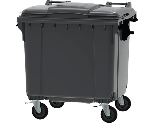 Container de gunoi gri cu roți și capac