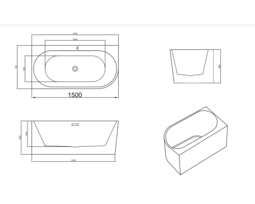 Cadă freestanding de colț Linea, stânga, acril, 150x75 | HORNBACH