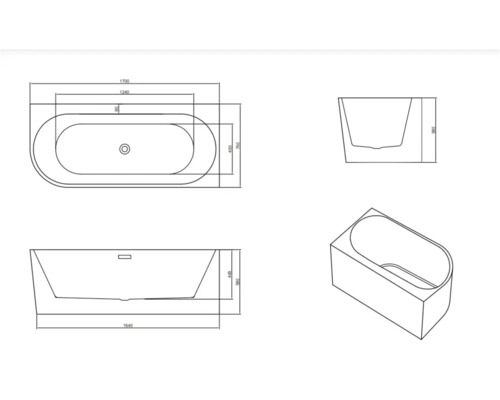 Desen tehnic al unei căzi cu dimensiuni