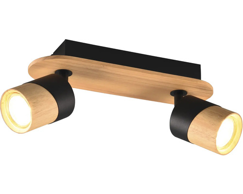 Lumină de plafon cu două spoturi din lemn și metal