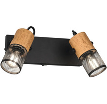 Lumină de perete cu două spoturi, lemn și metal