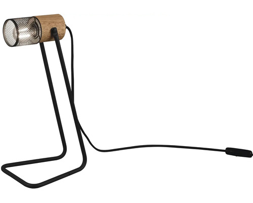 Lampă de masă cu sită metalică și corp din lemn