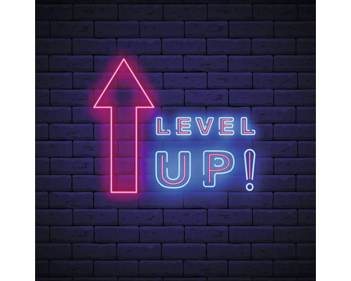 Tablou sticlă Neon Level Up 20x20 cm