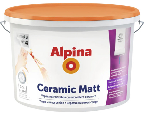 Vopsea ultralavabilă pentru interior Alpina Ceramic Matt cu microsfere ceramice, albă 2,5 l