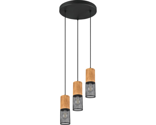 Lustră Tosh E27 max. 3x40W, negru/lemn