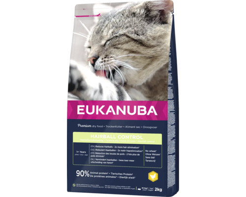 Hrană uscată pentru pisici EUKANUBA Adult Hairball Control cu pui 2 Kg