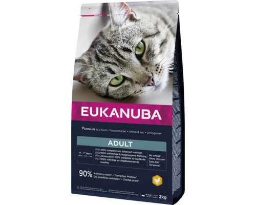 Hrană uscată pentru pisici EUKANUBA Adult cu pui 2 Kg Eukanuba Adult hrană uscată pentru pisici în sac de 2 kilograme