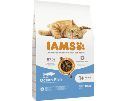 Hrană uscată pentru pisici IAMS Vitality Adult cu pește 10 kg Iams hrană pentru pisici cu pește oceanic pentru pisici de la un an, 10 kilograme