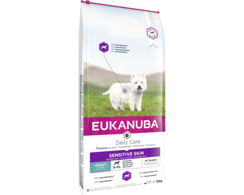 Hrană uscată pentru câini EUKANUBA Adult Sensitiv Skin 12 kg Eukanuba Daily Care Sensitive Skin hrană uscată pentru câini, 12 kilograme
