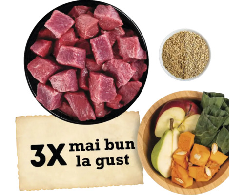 Hrană pentru câini cu carne, cereale și legume