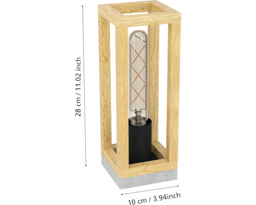 Lampă de masă cu cadru din lemn și bec, dimensiuni 28 x 10 centimetri