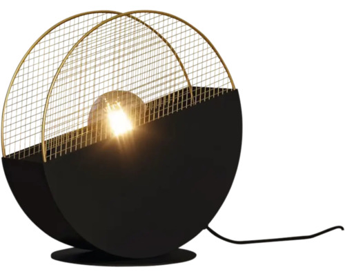 Lampă de masă decorativă cu bază neagră și abajur din sârmă metalică