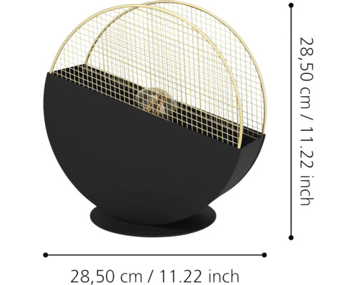 Lampă de masă decorativă cu cadru metalic și dimensiuni