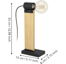 Lampă de masă cu bază din lemn și bec, dimensiuni 33 x 13 x 8 centimetri