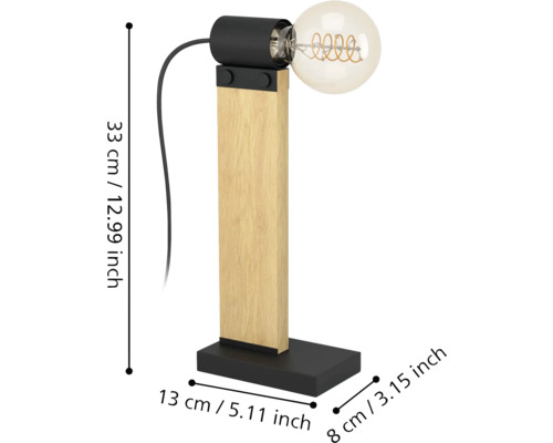 Lampă de masă cu bază din lemn și bec, dimensiuni 33 x 13 x 8 centimetri
