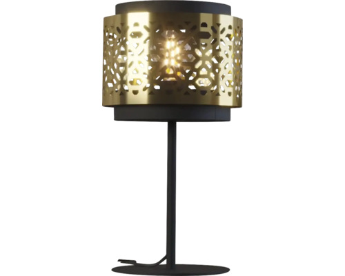 Lampă de masă decorativă cu abajur auriu și decupaje geometrice