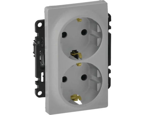 Priză dublă cu împământare Legrand Valena Life, protecție mecanică copii, nuanța aluminiu Priză dublă cu împământare Legrand Valena Life, protecție mecanică copii, nuanța aluminiu