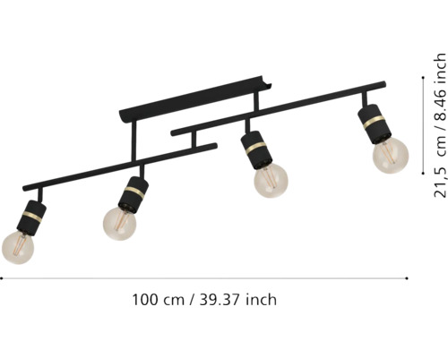Lumină de tavan cu patru becuri și dimensiuni