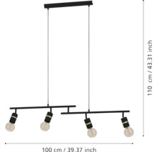 Lampa suspendată cu patru lumini și o lungime de 100 de centimetri