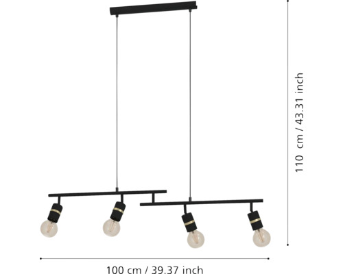 Lampa suspendată cu patru lumini și o lungime de 100 de centimetri