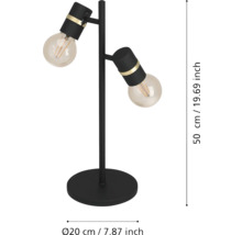 Lampă de masă neagră cu două lămpi și dimensiuni
