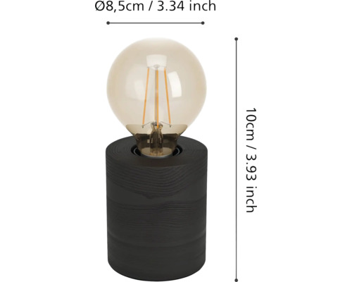 Lampa decorativă de masă cu bec rotund și bază din lemn, dimensiuni 8,5 cm x 10 cm