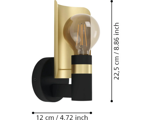 Lumină de perete cu dimensiuni: 22,5 cm înălțime și 12 cm adâncime