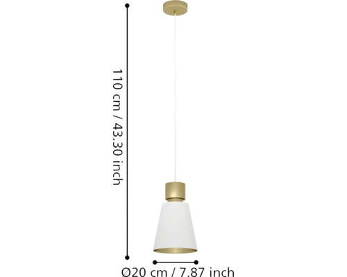Lumină suspendată cu dimensiunile de 110 cm înălțime și 20 cm diametru