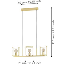 Lumină suspendată cu trei becuri și dimensiuni