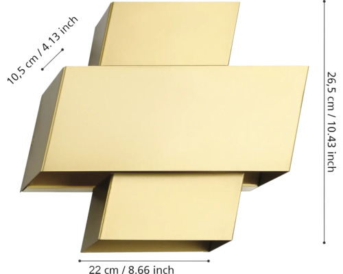 Lumină de perete aurie cu dimensiuni