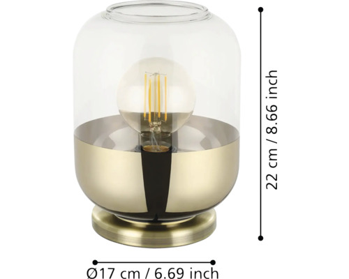 Lampă de masă cu abajur din sticlă și dimensiuni 22 x 17 cm