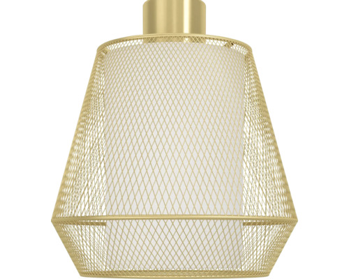 Lampa suspendată cu abajur din plasă metalică și material textil